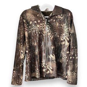 EXCLUSIVELY MISOOK Jacket Size Large Animal Print Zip Shiny Cocktail Vintage